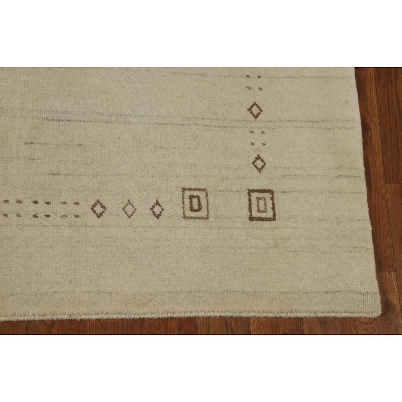 Tribal Beige Gabbeh Indian Rug Hand-Knotted Wool Carpet - 4'0" x 5'9"