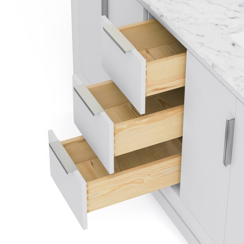 Elizabeth 60-Inch Double Sink Carrara White Marble Vanity With Matching Mirrors