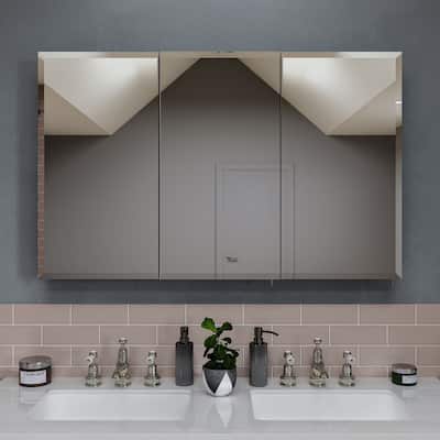 Croydex Potomac Large Modern, Triple Door White Steel, Surface Mount Medicine Cabinet with Mirrors - 30 x48