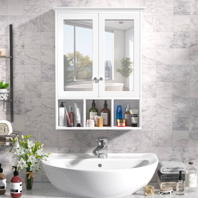 VEIKOUS Oversized Bathroom Medicine Cabinet Wall Mounted Storage with Mirrors - Painted - White