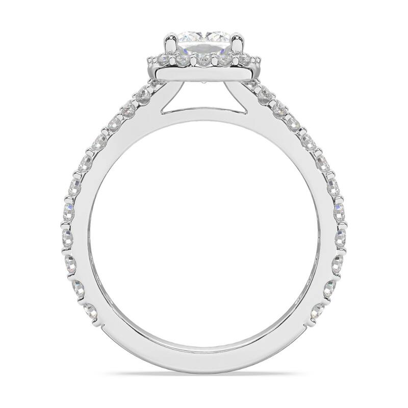 1 3/4ct Cushion Cut Diamond Halo Split Shank Engagement Ring White Gold