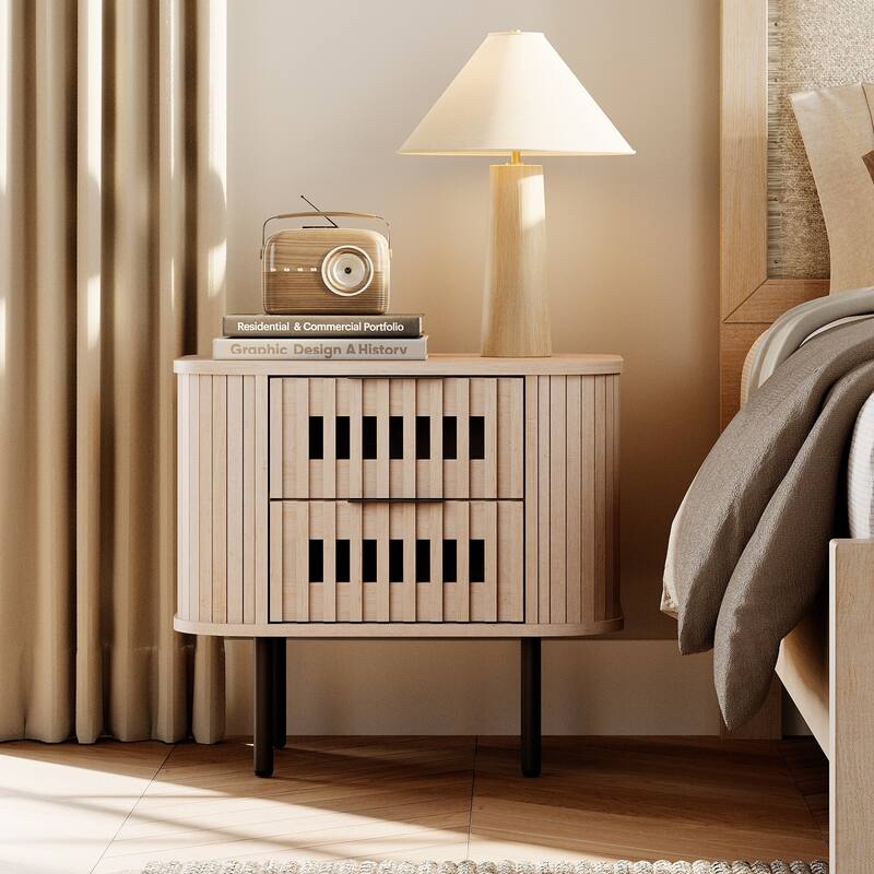 WAMPAT Fluted 2-Drawer Nightstand - Natural - 2-drawer