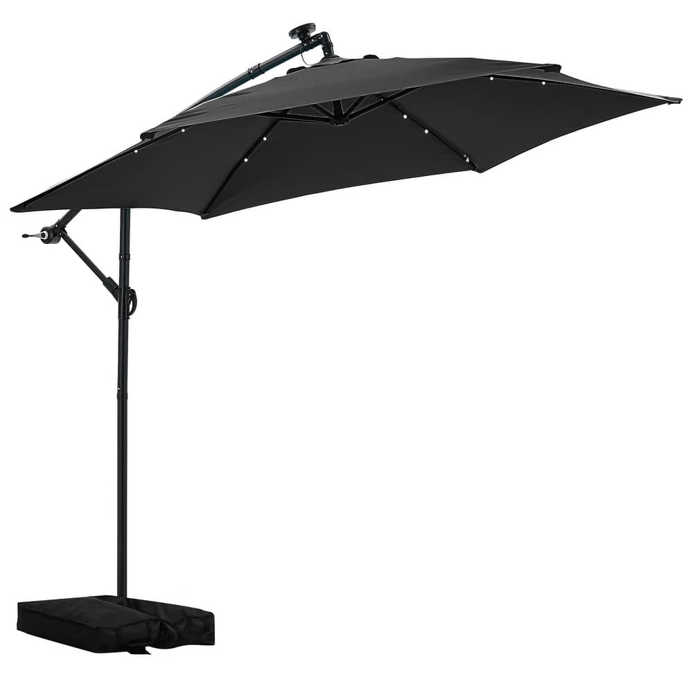 Autlaycil 10ft Offset Hanging Market Patio Umbrella With Base&Solar Lights
