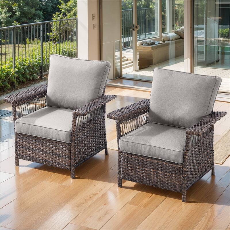 Gymojoy Outdoor Rattan Chairs with Armrest Chair - Brown - Grey