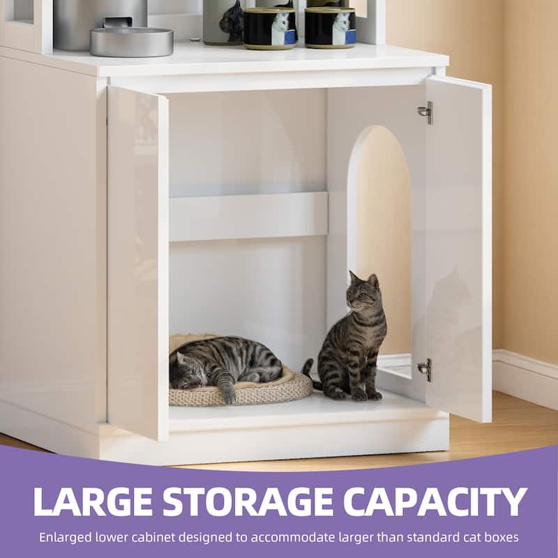 Hidden Cat Litter Box Enclosure Furniture Tall Storage Cabinet with Charging Station