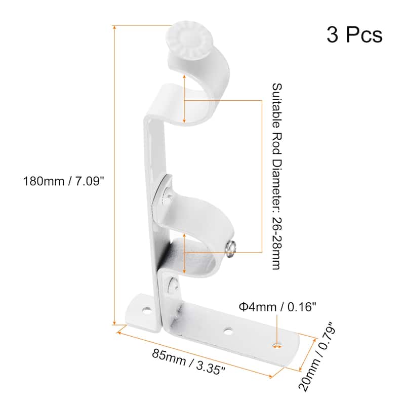 Curtain Rod Brackets, Curtain Rods Double Holder Fit for 1-1.1 Inch - White - 3Pcs