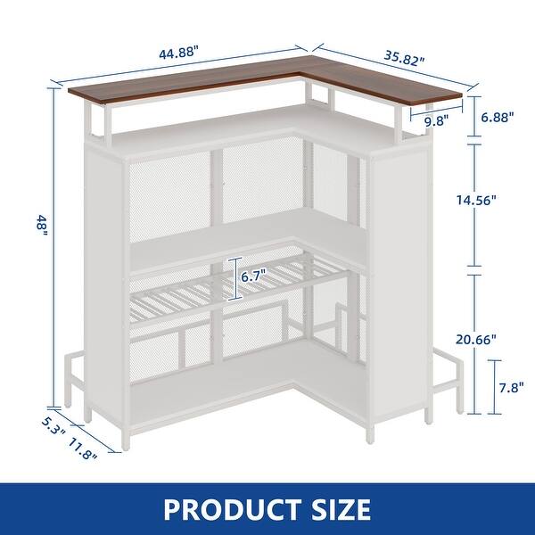 dimension image slide 0 of 2, Moasis Home Bar Unit L-shape Liquor Bar Table with 2-Tier Storage and Shelves