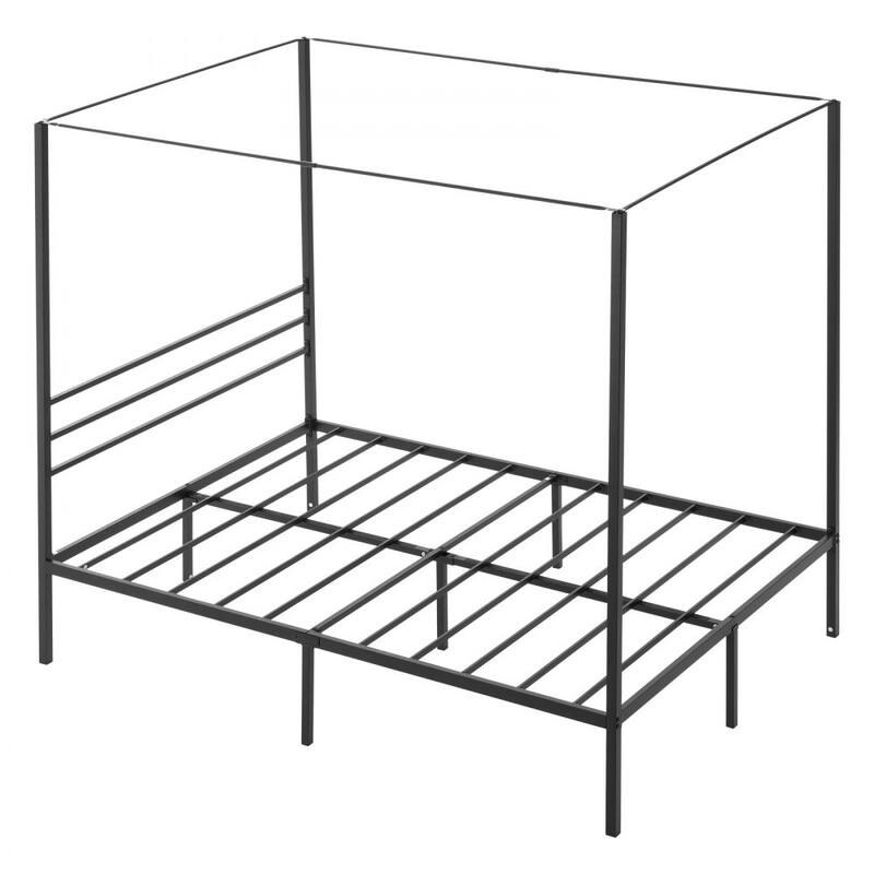 Modern Black Metal Canopy Bed Frame with 12.4 Inch Storage Clearance and Strong Weight Support