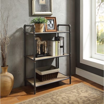 Vendone Antique Oak and Sandy Grey 3-tier Bookcase