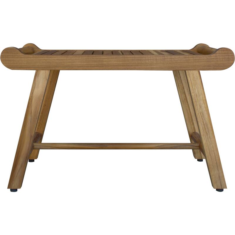 Compact Curviliniear Teak Shower / Outdoor Bench with Liftaide Arms in Natural Finish