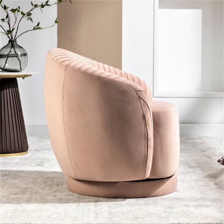 Modern Barrel Swivel Chair with Plush Velvet Upholstery and Smooth 360° Rotation Round Accent One-Seater Sofa