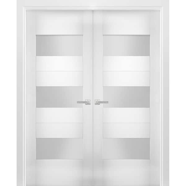 Solid French Double Doors Opaque Glass / Sete 6003 White Silk / Wood ...