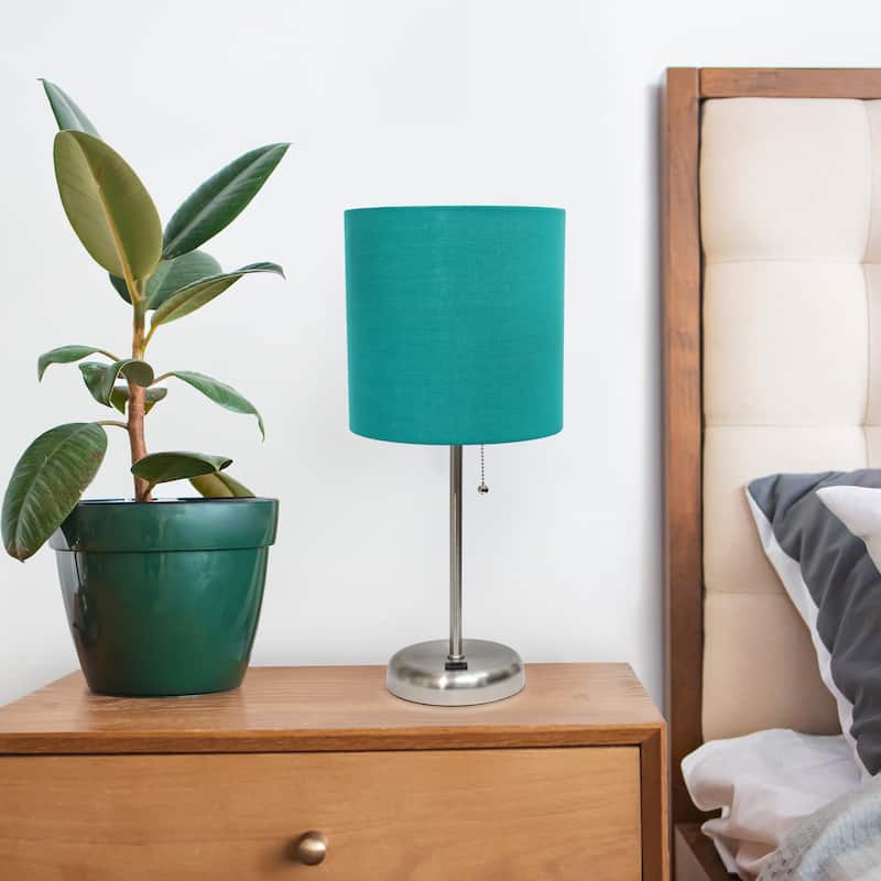 19.5" USB Port Feature Metal Lamp in Steel w Aqua Shade