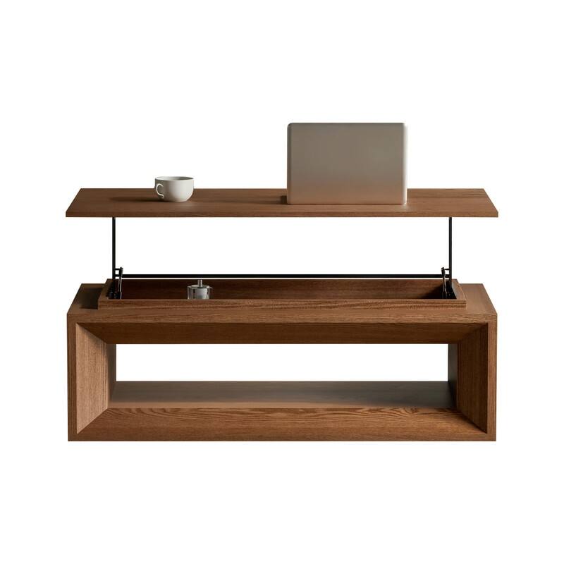 43.3" Lift-Top Coffee Table, Solid Wood Veneer Modern Accent Table with Storage and Adjustable Height