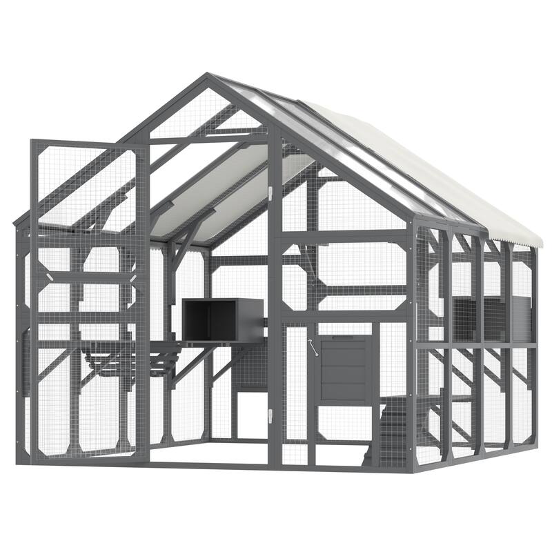 Anmytek Large Outdoor Cat Enclosure Wooden House with 7 Platforms
