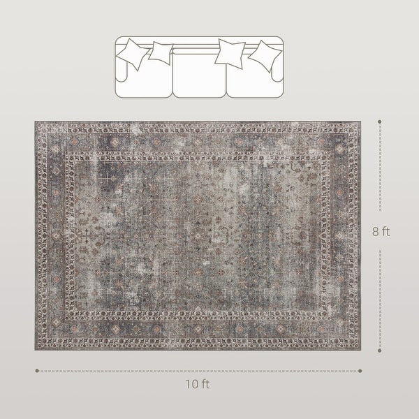 dimension image slide 1 of 2, HOMCOM Area Rug 8x10, Machine Washable Rug, Non-Slip Traditional Floor Cover Foldable Carpet for Living Room - 6' x 7'