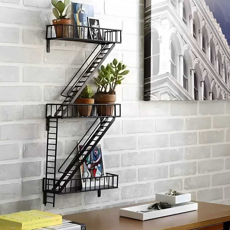 texxture FireEscape 25.5 Inch Floating Shelves, Wall Mount Storage Shelf, Black - 7