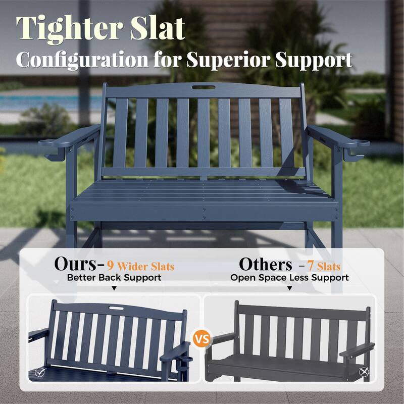 MAISON ARTS 50 Inch HDPE Outdoor Bench, All Weather 2 Seat Garden Bench with Reinforced Support Structure