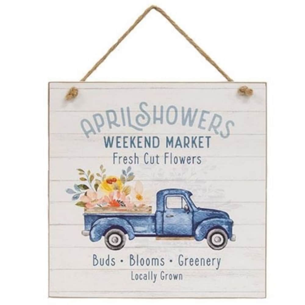 April Showers Weekend Market Wooden Sign - H - 9.50 in. W - 0.50 in. L - 9.50 in.