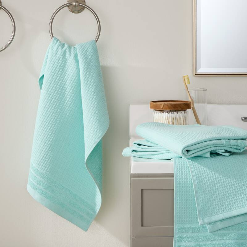 TOWN & COUNTRY BASICS 4-Piece Waffle Woven Terry Stripe Hand Towel Set, - 20"x30"