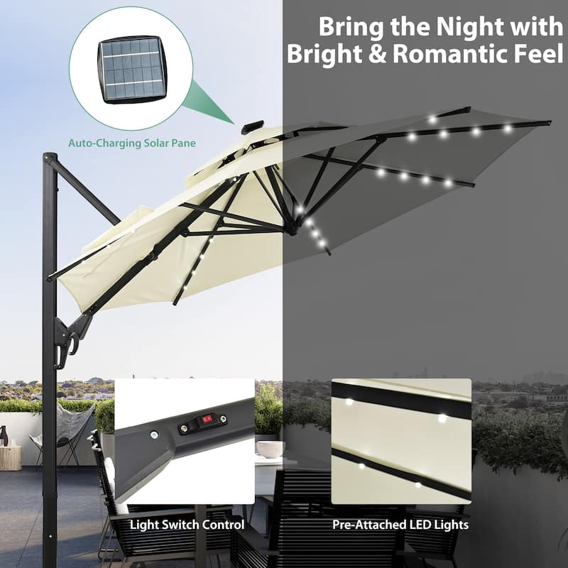 10ft Patio Umbrella Aluminum Offset Outdoor Cantilever Umbrella with 360-degree Rotation, Base Not Included
