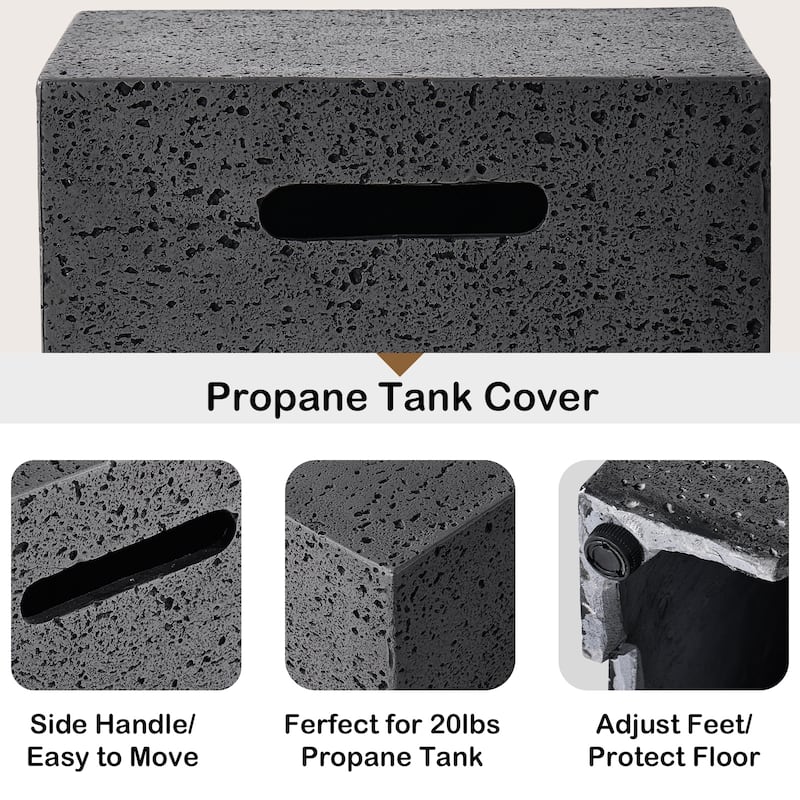 SUNBURY Round Outdoor Propane Fire Pit w Wind Guard and Tank Cover