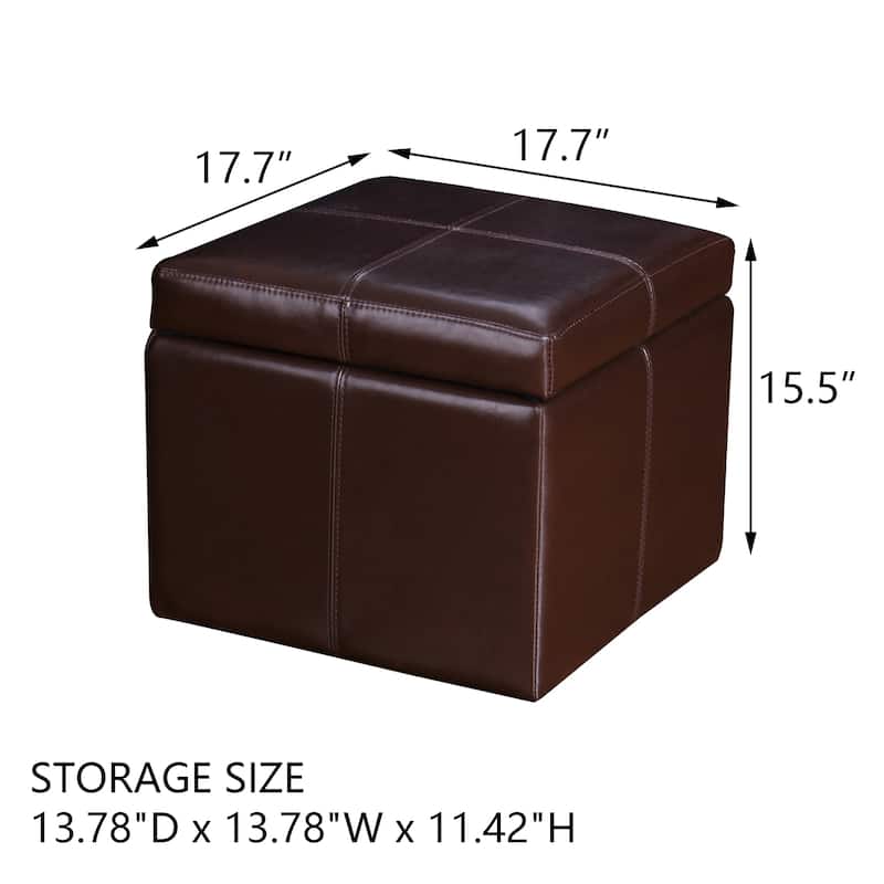 Adeco Bonded Leather Contrast Stitch Square Storage Ottoman Footstool