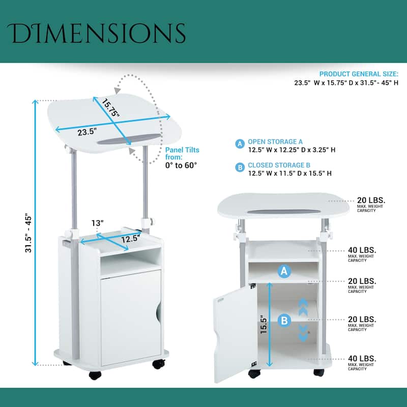 Rolling Laptop Cart Sit-to-Stand with Adjustable Height & Storage