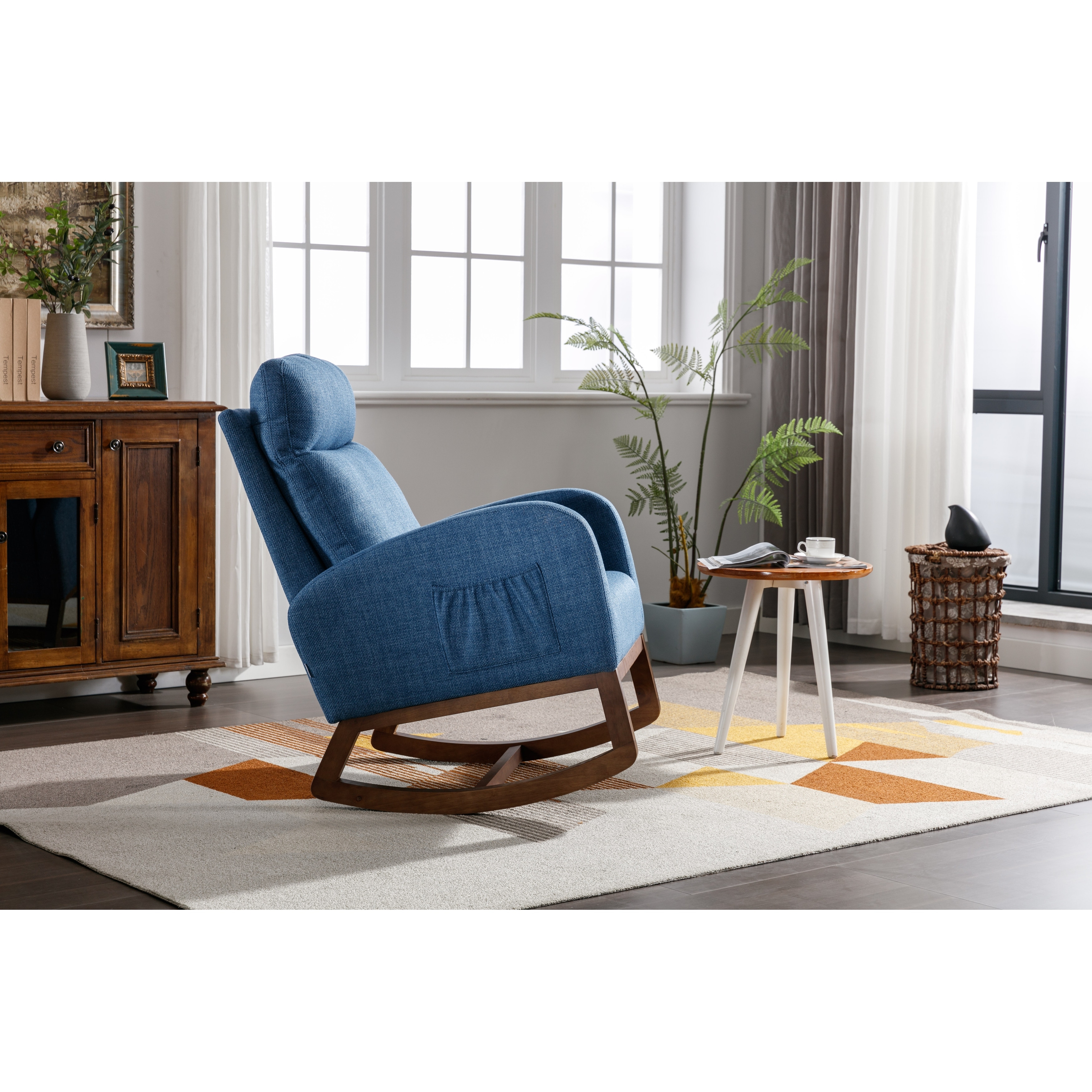 Living Room Accent Upholstered Rocking Glider Rocker High Back Arm