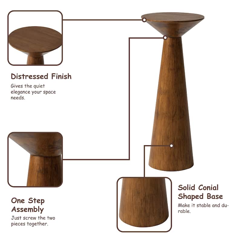 COZAYH Farmhouse Pedestal End Table, Round Martini Table Wood Plant Stand Rustic Small Drink Table for Living Room, Bedroom