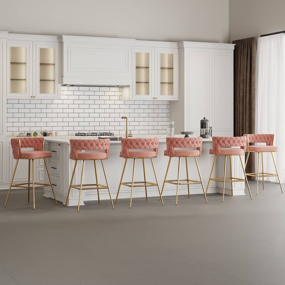 Javlergo Set of 2/4/6 Counter Height Bar Stools 26.77" Upholstered Woven Back Bar Chairs with Armrests and Footrest