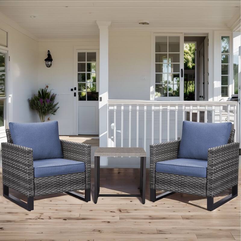 3PCS Patio PE Wicker Chair with Cushion and Table