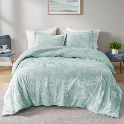 2 PCS Twin/Twin XL Crushed Velvet Sherpa Reversible Comforter Set Aqua