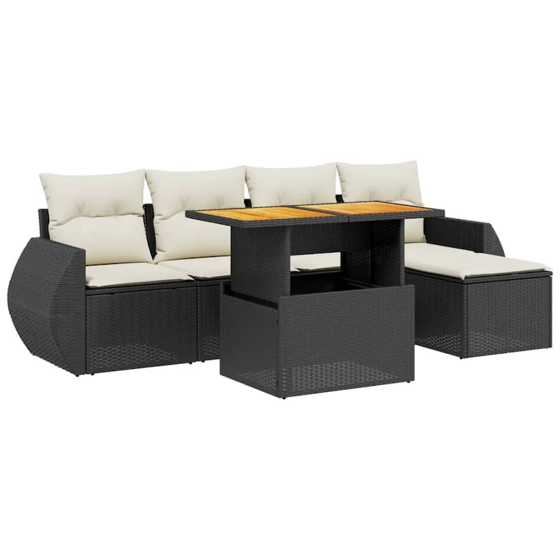 vidaXL Patio Sofa Set with Cushions Outdoor Furniture 6 Piece Poly Rattan - 21.7 x 24.4 x 27.2