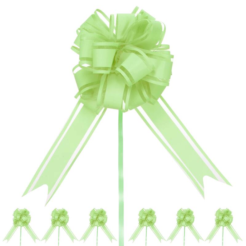 20pcs Large Pull Bow 8 Inch Flower Bows for Wedding Baskets - 8 Inch - Light Green