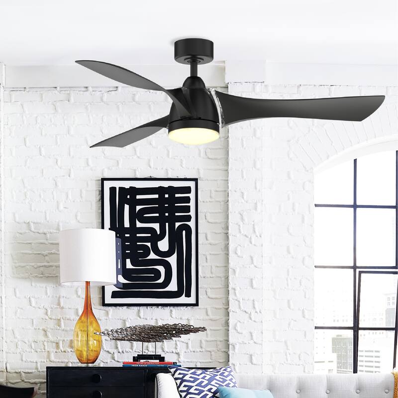 Fanimation Klear 56 inch Indoor/Outdoor Smart Ceiling Fan with LED CCT Select Light Kit and Remote - Black - Remote