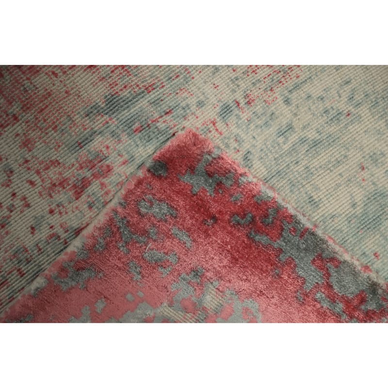 Hand Knotted Oriental Viscose Silk Carpet Modern Abstract Pink Abstract Area Rug - 6' 4'' X 4' 1''