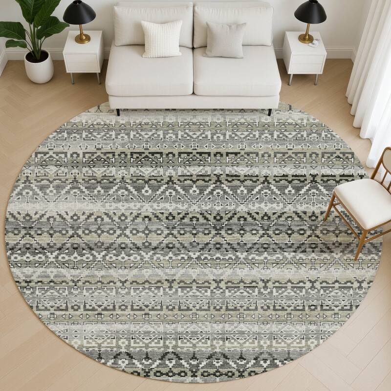 Premium Washable Super Soft Boho Stripes Mayfield Rug - Pewter - 8' x 8'
