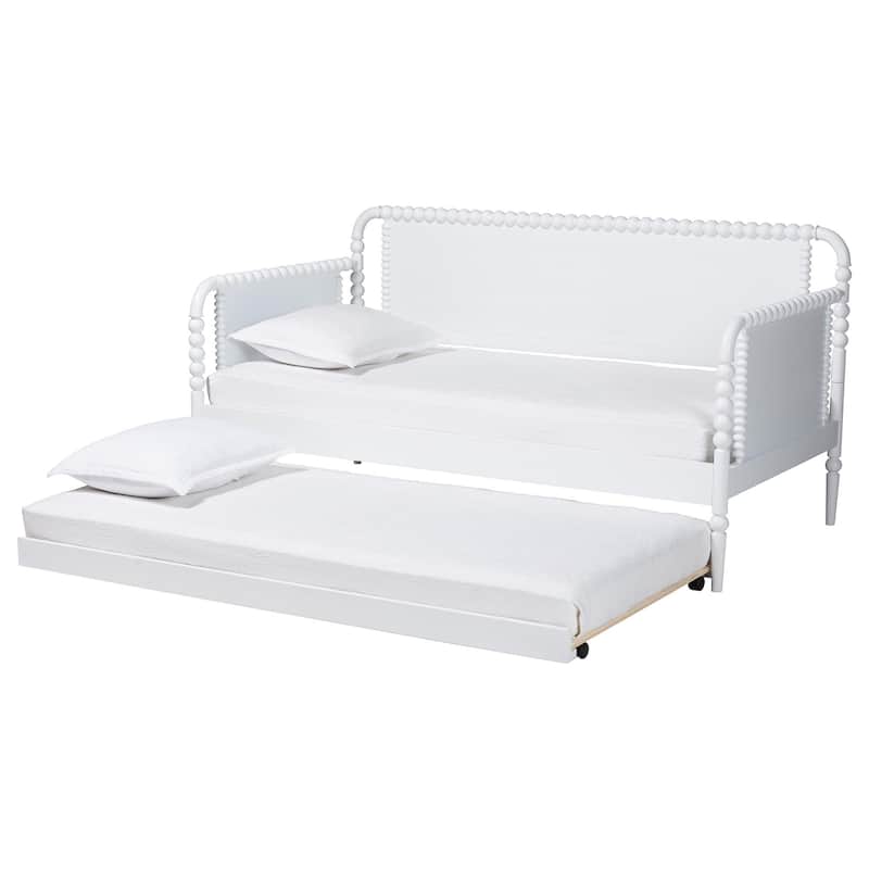 Lucera Bobbin Daybed with Rolling Trundle - Wooden Bed Frame with Turned Spindle Detailing, Classic Style Sofa Bed