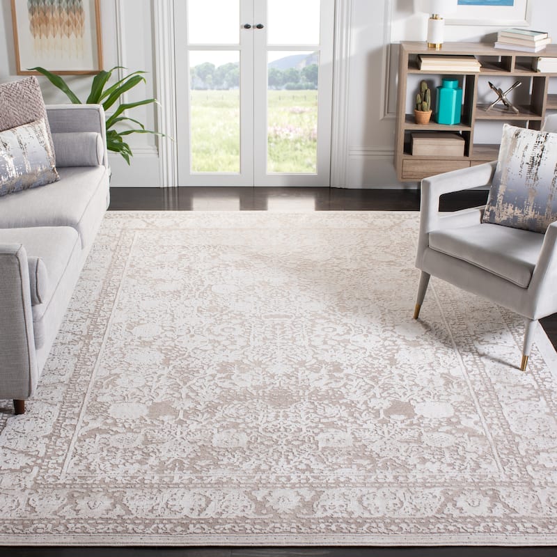 SAFAVIEH Reflection Zadie Modern Oriental Polyester Rug - 10' Square - Beige/Cream