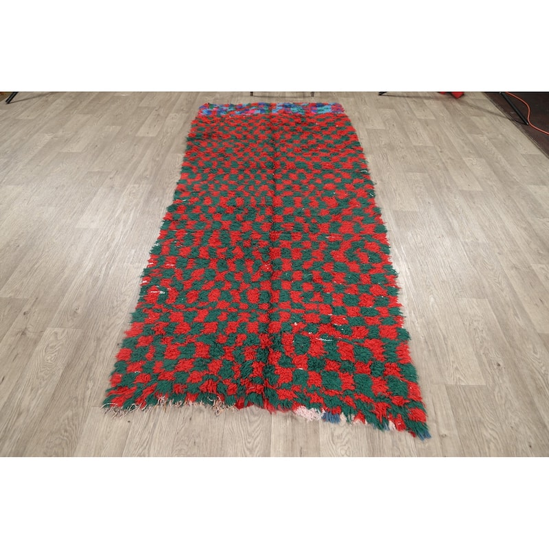 Tribal Moroccan Oriental Wool Runner Rug Hand-knotted Carpet - 3'7" x 8'1"