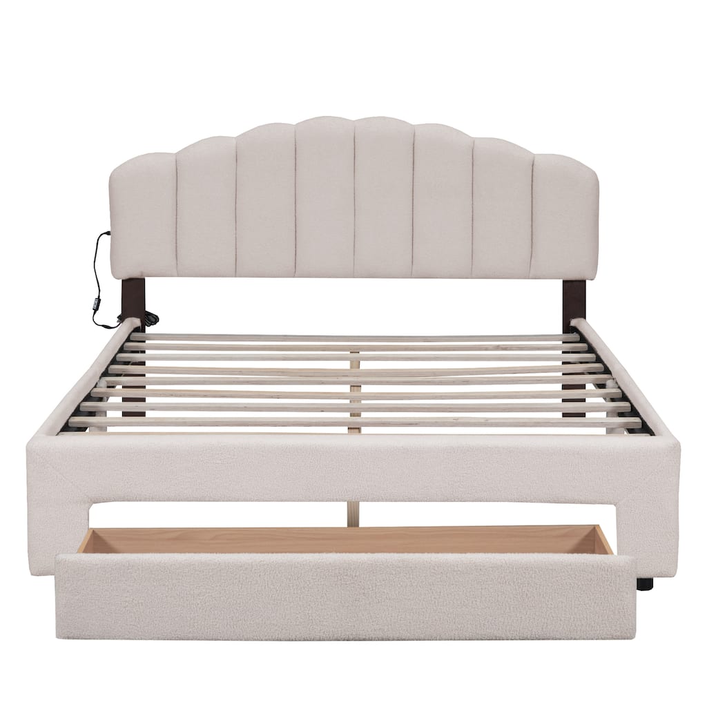 Teddy Fleece Platform Bed with Drawer