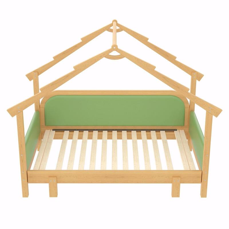 Twin Size Wooden Treehouse Bed with Soft Cushion Rails