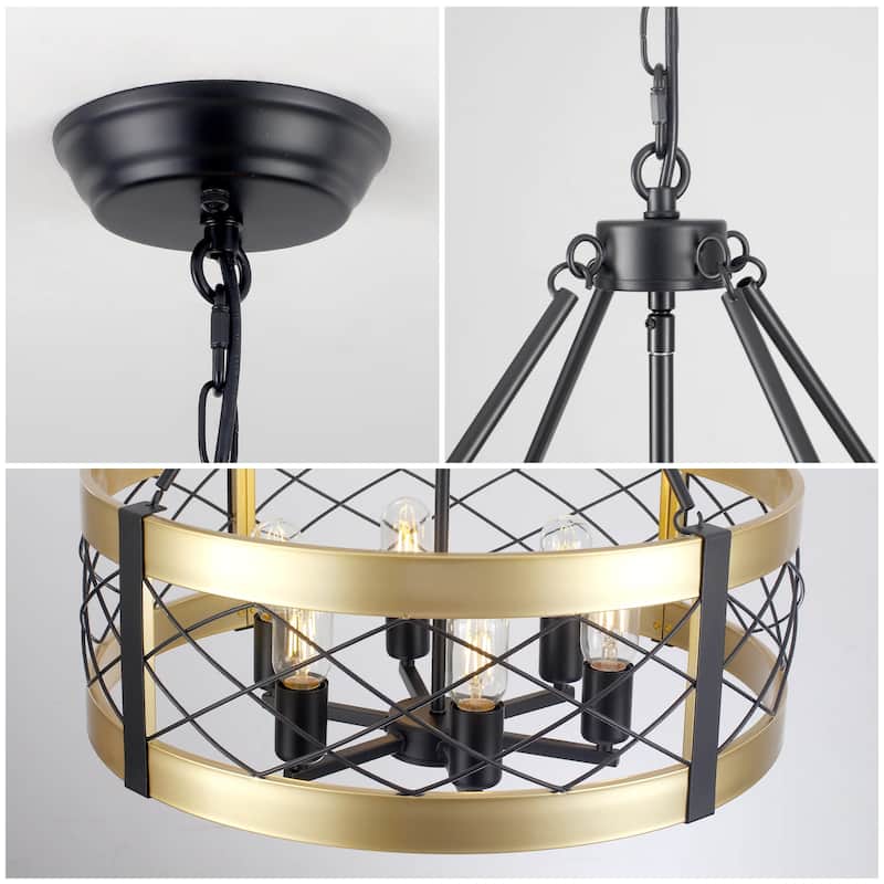 Drum Rustic Hanging Lights 6-Light Adjustable Farmhouse Chandelier Dining Room Light Fixture Kitchen Island Lighting - N/A