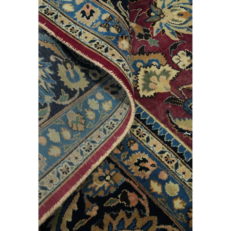Hand Knotted Oriental 100% Wool Carpet Traditional Floral Red Mashad Area Rug - 13' 0'' X 9' 10''