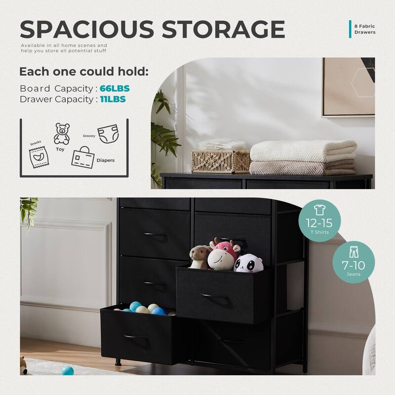 Tall Dresser Storage Tower with 8 Fabric Drawers
