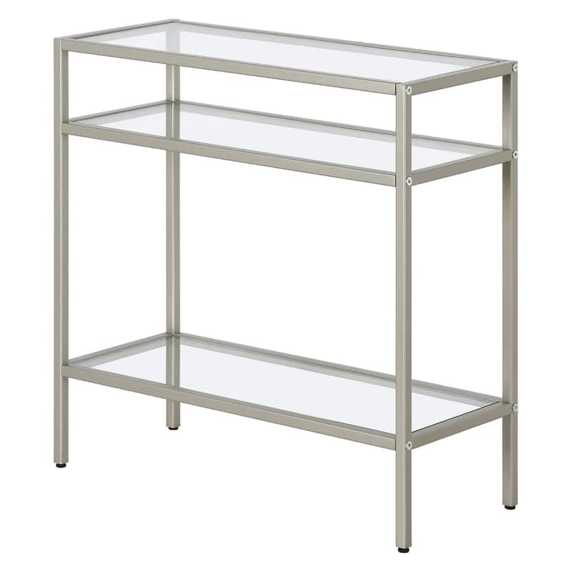 Steel Frame Glass Side End Table with 2 Shelves and Rectangular Top - 10” x 24” x 24” (D x W x H)