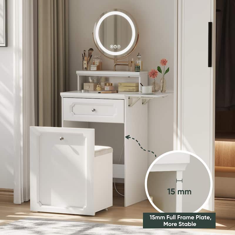 Makeup Vanity Desk with Round Mirror and Lights