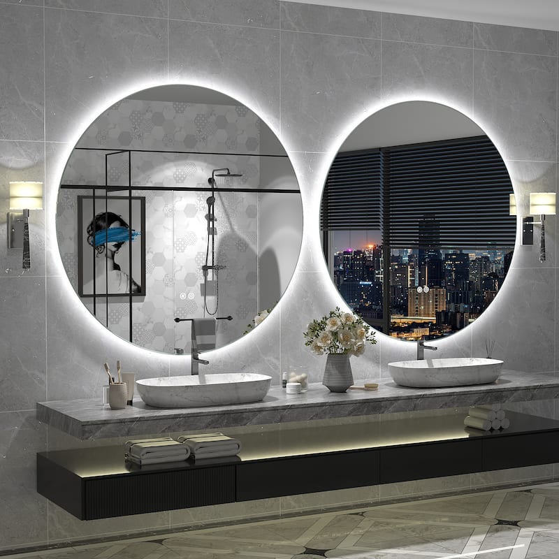 UL Certified Multiple shapes Frameless Anti-Fog 3 Colors Dimmable LED Backlit Wall Bathroom Vanity Mirror