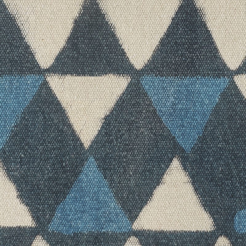 20" Navy Blue and Beige Geometric Handmade Square Pouf Ottoman